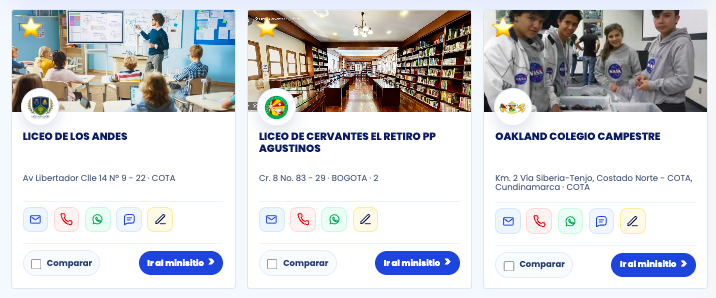 Ejemplo de listado de colegios destacados en ColegiosColombia